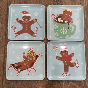 Set 4 GINGERBREAD COOKIE MAN 6” Christmas Assorted Appetizer Plates Melamine